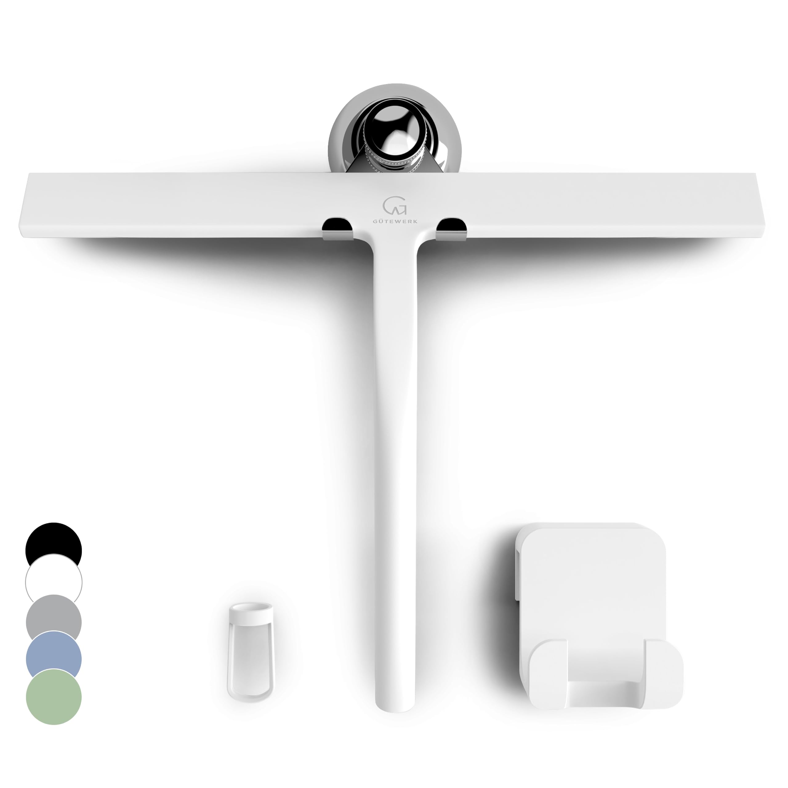 GÜTEWERK Shower Squeegee for Glass Doors, Silicone Window Squeegee, Bathroom and Glass Cleaning - White - 13 Inch Image