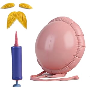 THEIFOXONE 3 Pcs Halloween Yellow Mustache and Eyebrows Fake Beard Set with Inflatable Belly Filler – Funny Cosplay Props for