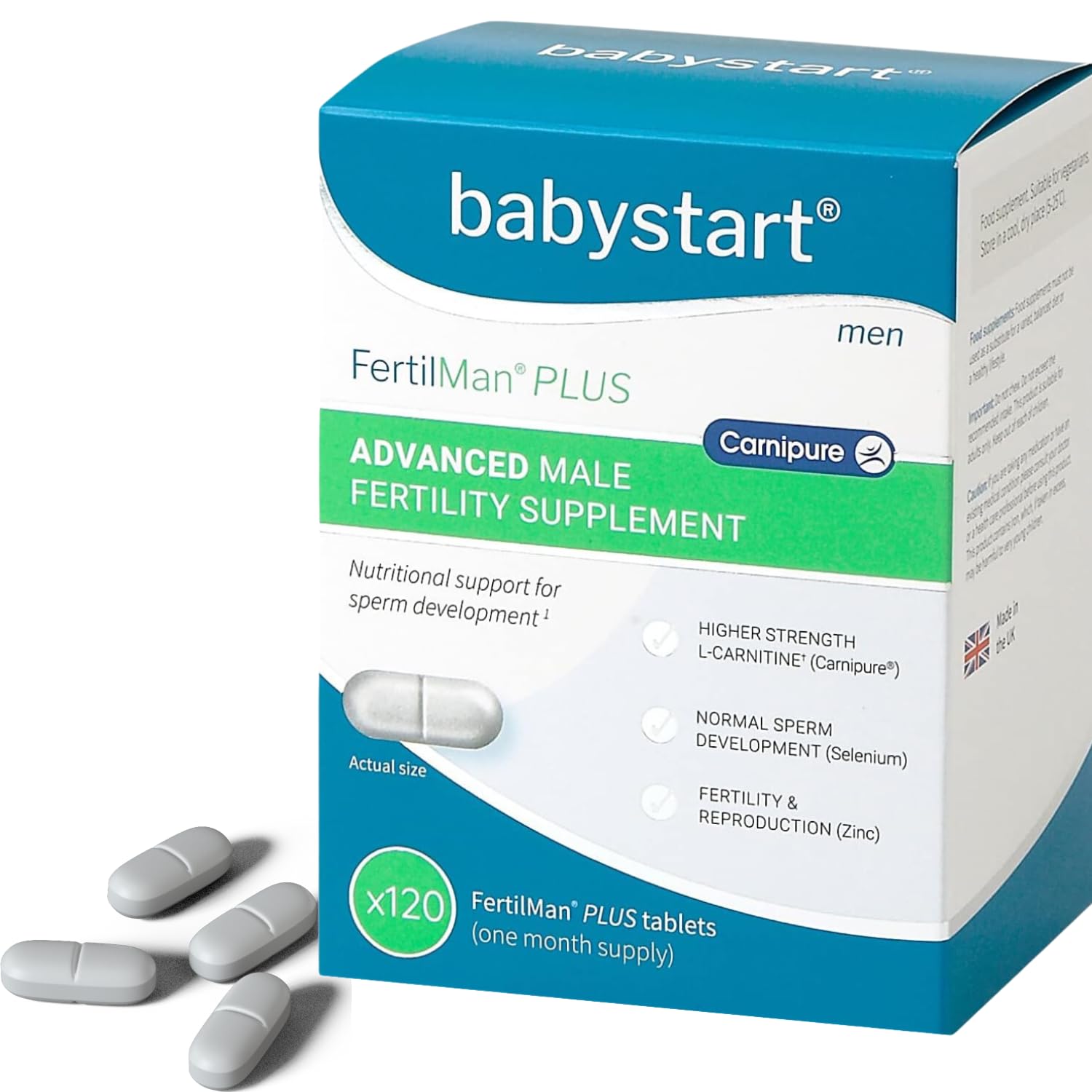 Babystart Fertility Supplements for Men - FertilMan Plus Advanced 120 Tablets, Male Fertility Vitamins with Zinc, Folic Acid and Vitamin D for Conception, Immune Support - Mens Health Supplement — image 1