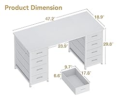 ODK 48 Inch White Computer Desk with 8 Fabric
