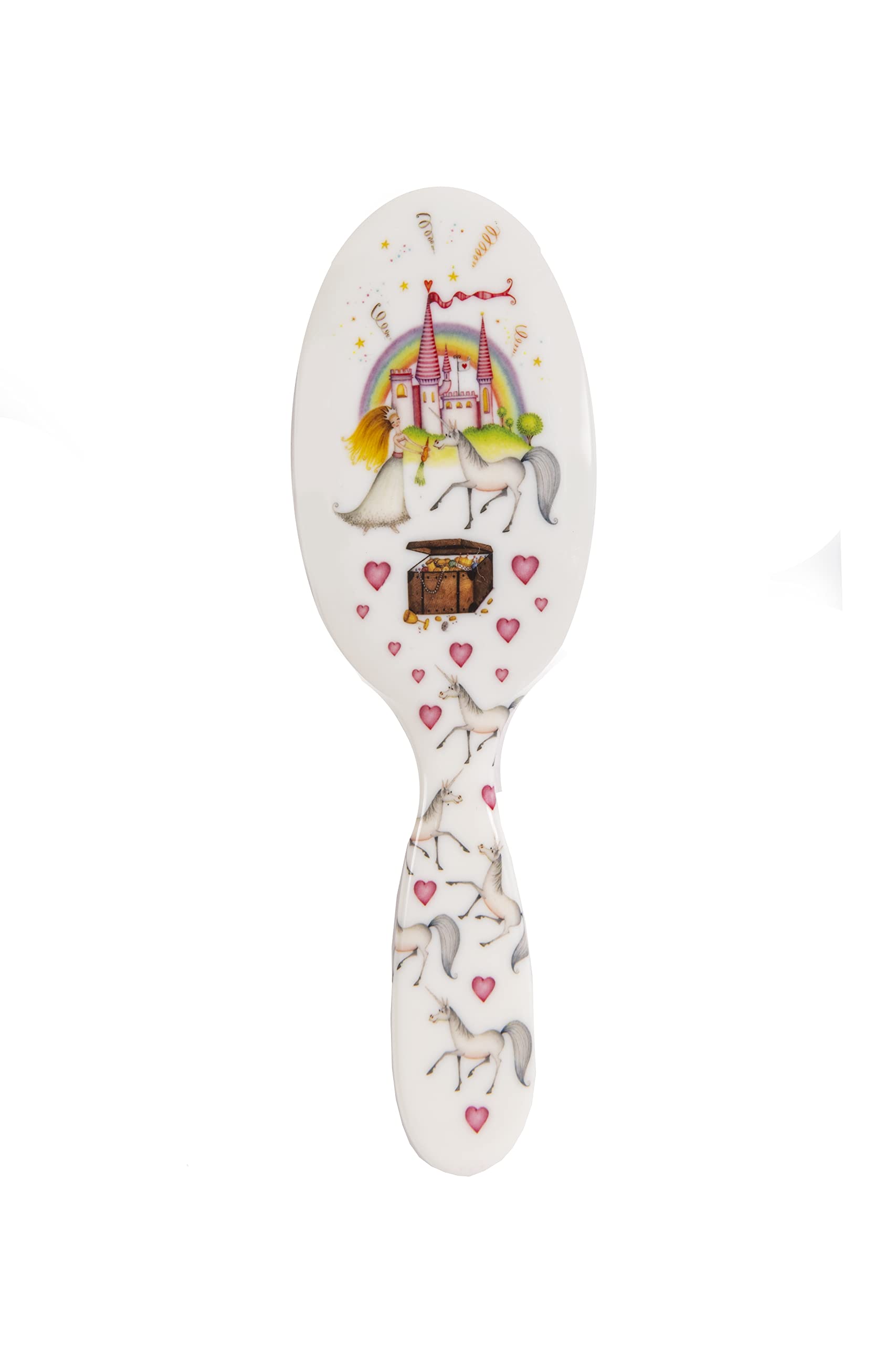 Rock & Ruddle Natural Pure Boar Bristle Hair Brush for Women and Kids (Large, 21cm) - Perfect for Wet or Dry Hair, Detangling Smoothing Blowdrying - Made in UK - Unicorn Design