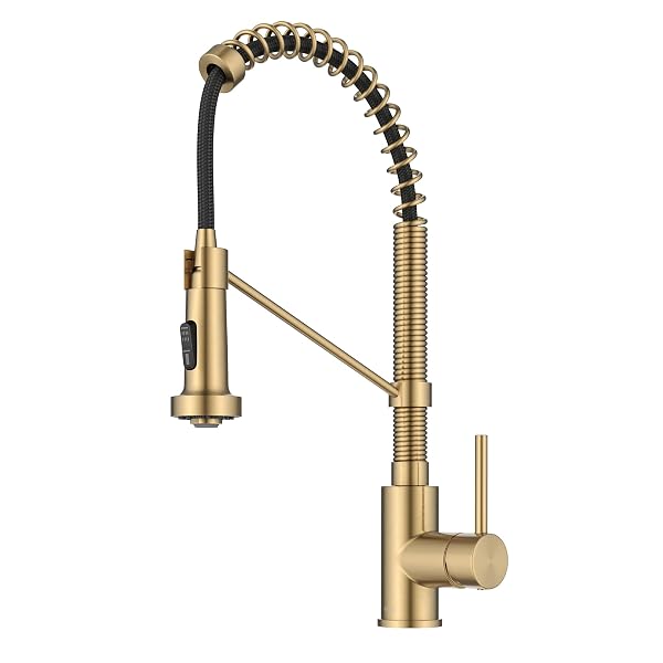 KRAUS BOLDEN COMMERCIAL STYLE 2-FUNCTION SINGLE HANDLE PULL DOWN KITCHEN FAUCET IN SPOT-FREE BRUSHED BRASS, KPF-1610BB