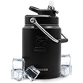 Ice Shaker Insulated Stainless Steel Half Gallon Water Jug | 64 oz, Black | Stays Cold for 60+ Hours | Multi-purpose lid | Odor-Free Outdoor Water Jug for Sports, Camping, Hiking, Working Out