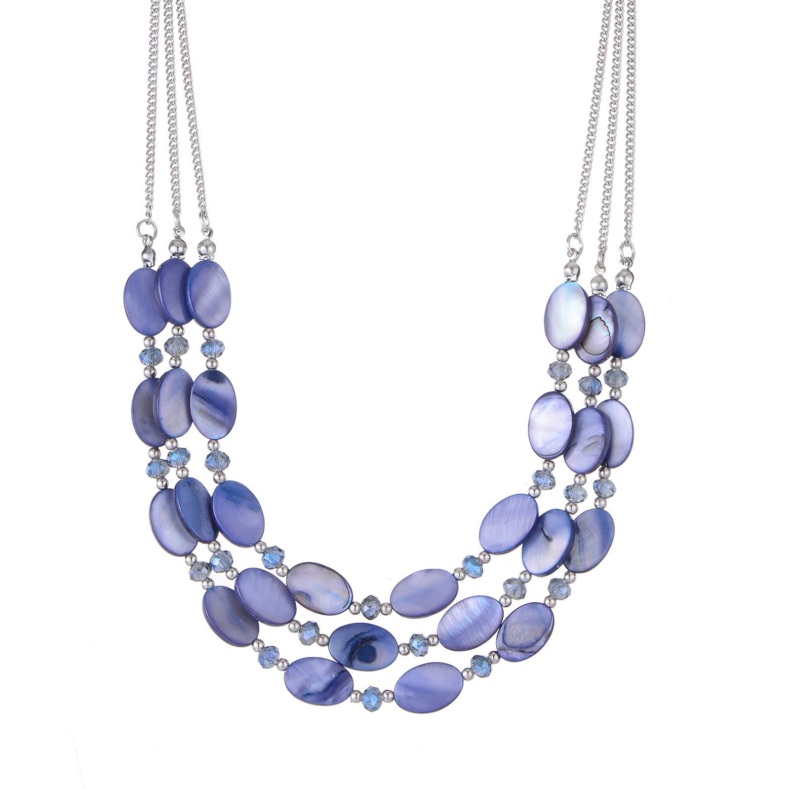 FULU AUTUMN Layered Statement Chunky Necklace for Women Beaded Costume Silver Necklace with Shell Beads Valentines Birthday Gifts for Her(Blue)