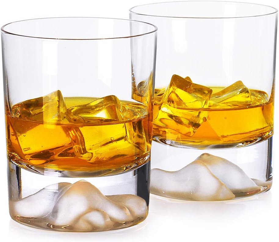 LUXU Whiskey Glasses-Set of 2 in Exquisite Hard Box,Premium Mountain Whiskey Glass,11 OZ Clear Crystal Scotch Glasses,Old Fashioned Bar Glasses,Large Whisky Tumblers for Bourbon&Cocktails