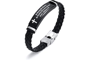 MEALGUET Leather Bracelet Sobriety Gifts for Men : Inspirational Quote/Bible Verse Engraved Braided Black Mens Bracelet for Him, Customized Religious Christian Gift Jewelry for Son/Dad/Boys/Boyfriend/Husband