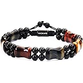 HASKARE Healing Crystals Tiger Eye Bracelets for Men, Mens Jewelry Beads Protection Crystal Tigers Eye Bracelet, Genuine Stone Bead Bracelet Anxiety Relief Drawstring Flatbead Bracelets Gift for Him