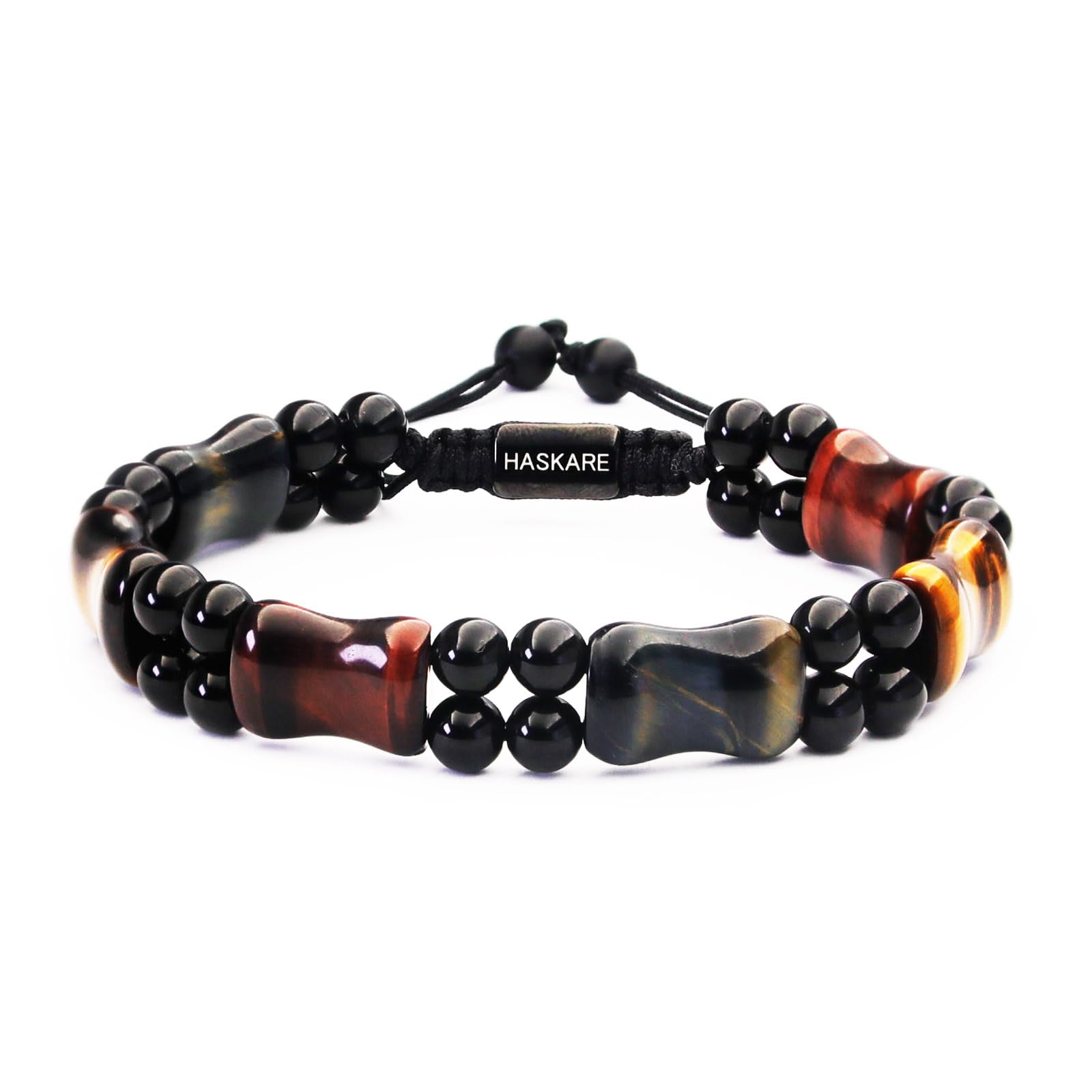 HASKARE Healing Crystals Tiger Eye Bracelets for men, Mens Bracelet Beads Protection Crystals Tigers Eye Bracelet, Genuine Stone Bracelet Anxiety Relief Drawstring Flatbead Bracelet Gifts for Him