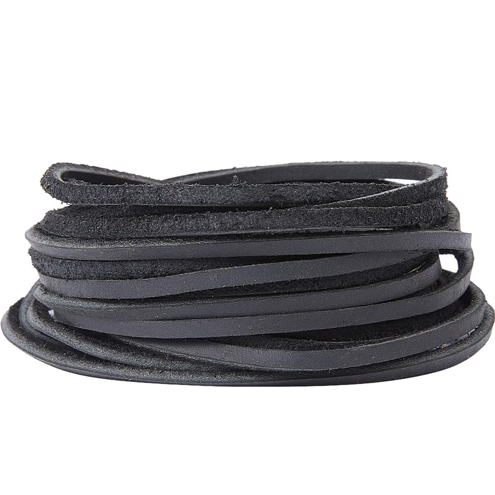 GORGECRAFT 5m x 3mm Black Flat Leather Cord Genuine Leather Strips Cowhide Strings Braiding Thread Rope for DIY Crafts Necklace Bracelets Anklet Keychains Jewelry Making Boot Lace Beading Supplies