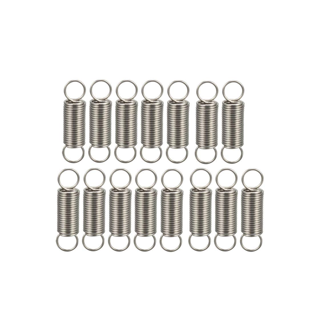 sourcing map Extended Tension Spring Wire Diameter 0.016", OD 0.16", Free Length 0.59" Stainless Steel Small Dual Hook Tension Spring for Machinery Construction Industrial 15pcs