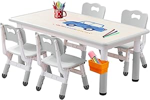 JIAOQIU Kids Table and Chair Set for Toddlers - Adjustable Activity Center with Non-Slip Legs & Graffiti-Proof Surface Ages 3-12