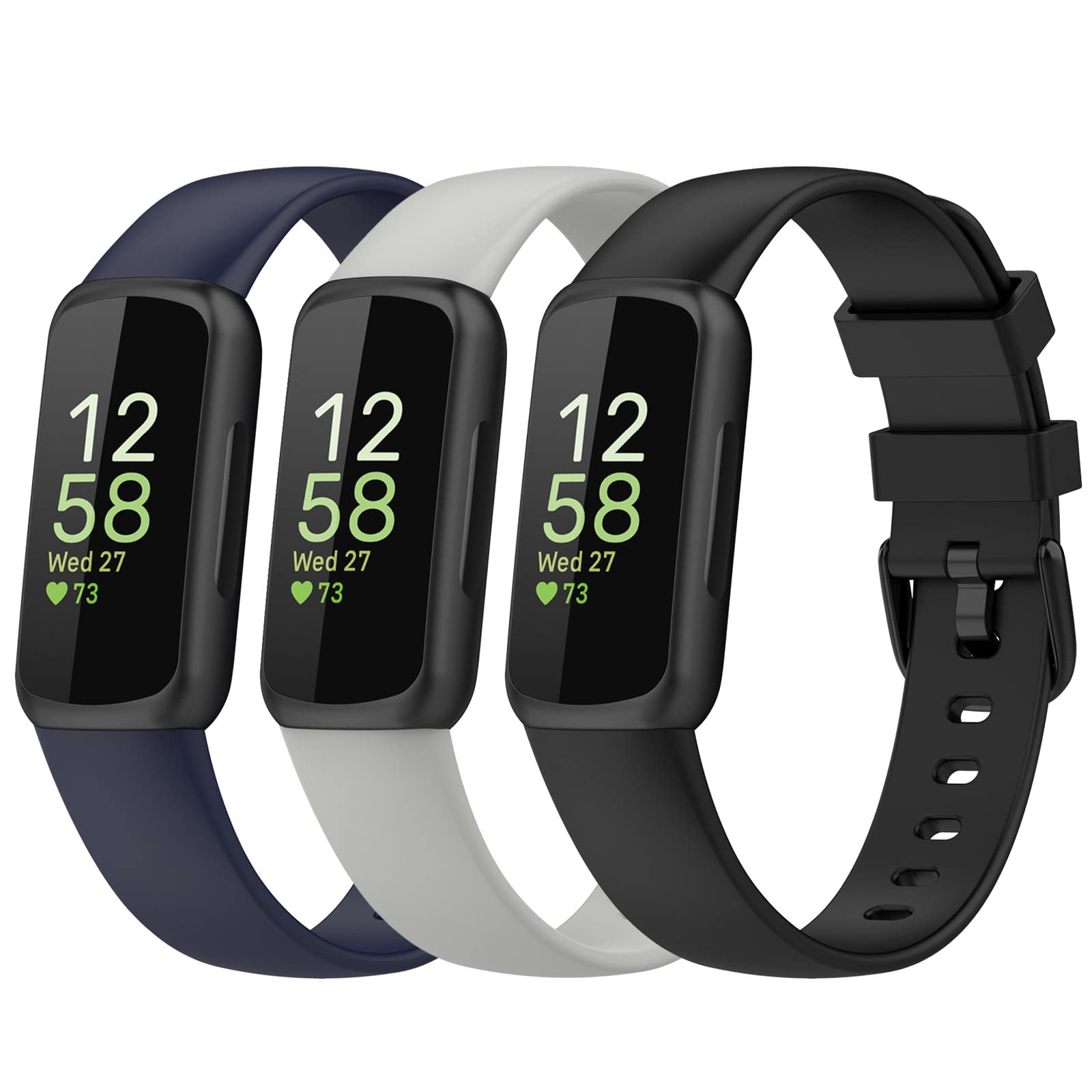 Chofit 3-Pack Straps Compatible with Fitbit Inspire 3 Strap, Replacement Soft Silicone Sport Bands Wristband Bracelet for Inspire 3 Activity Tracker (Small, Black/Blue/Gray)