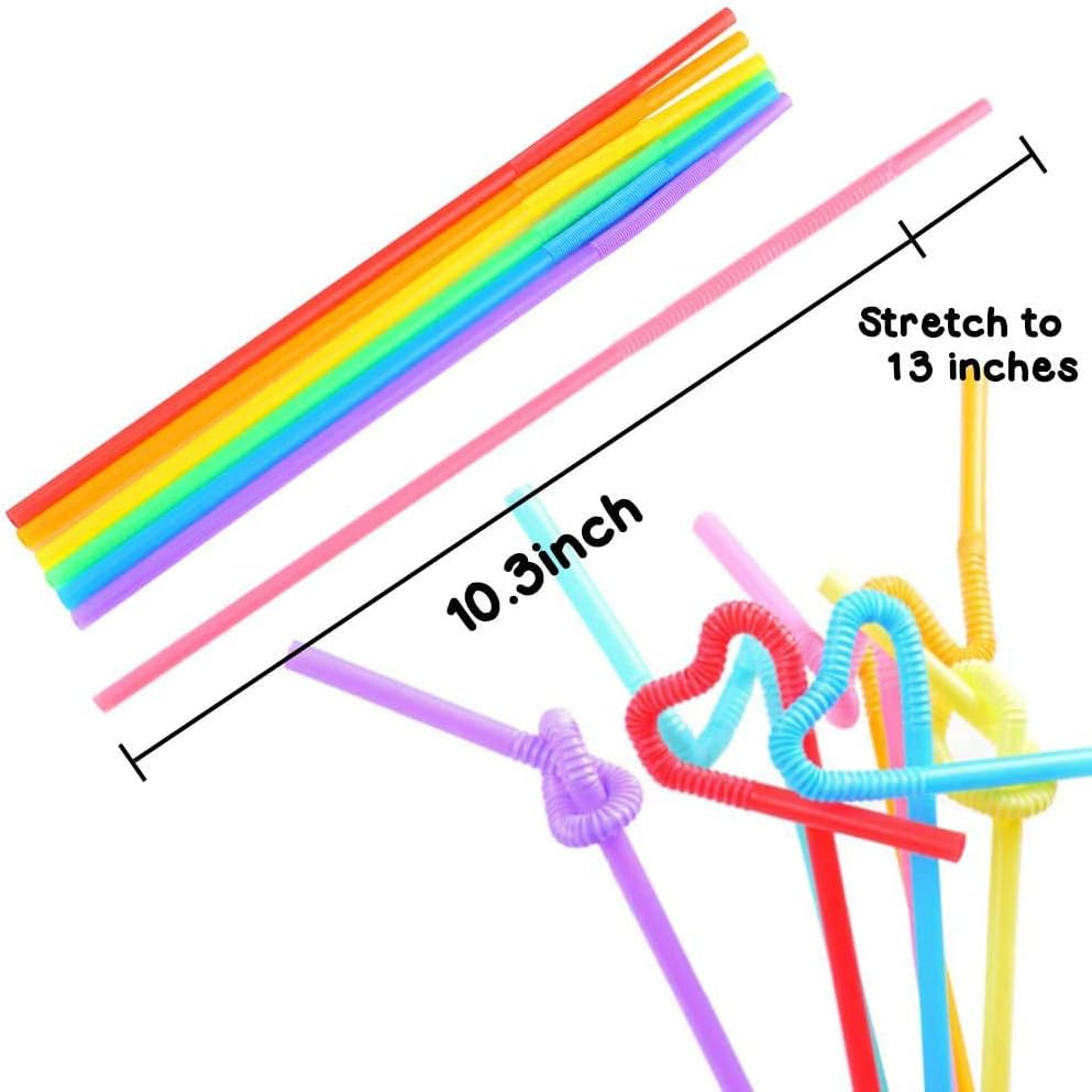 HANSGO Disposable Colorful Drinking Straws, 100PCS 7 Colors Flexible Straws,13inch Extra Long Straws Party Decorations: Kitchen & Dining