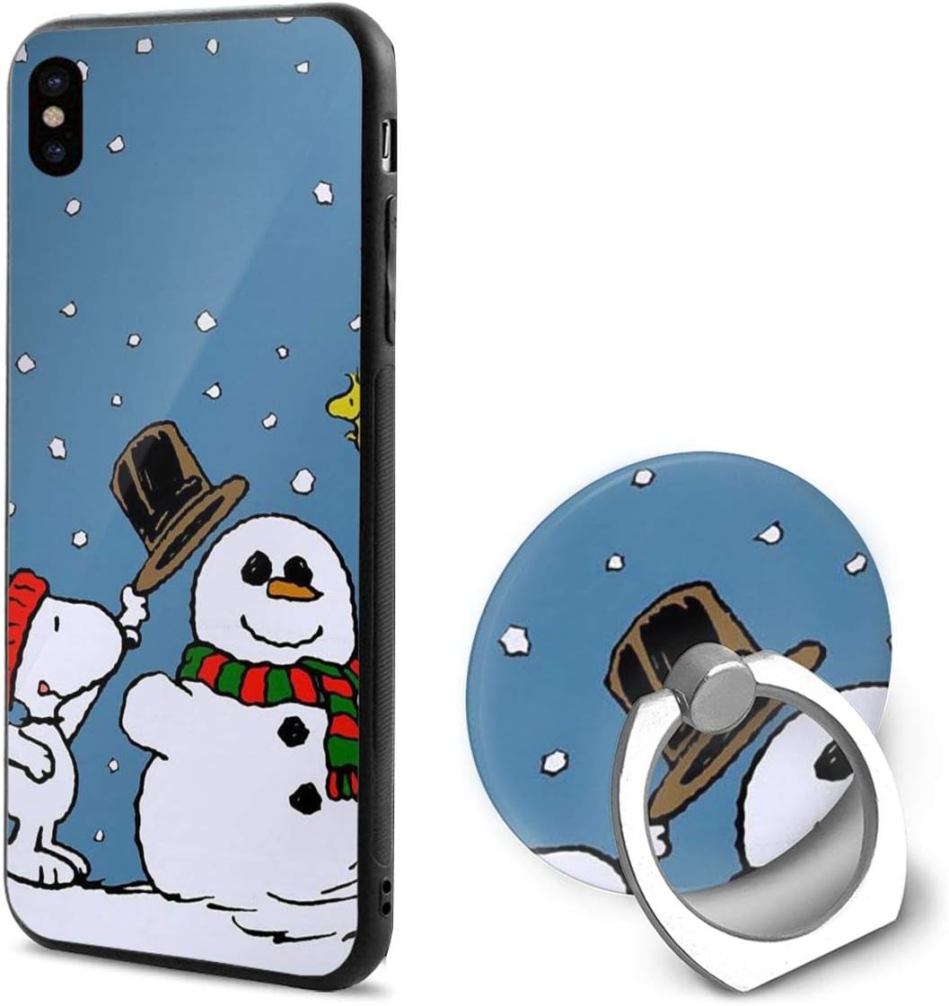 iPhone X Case Snoopy and The Snowman iPhone 10 Case with 360° Rotation Phone Ring Holder Finger Kickstand