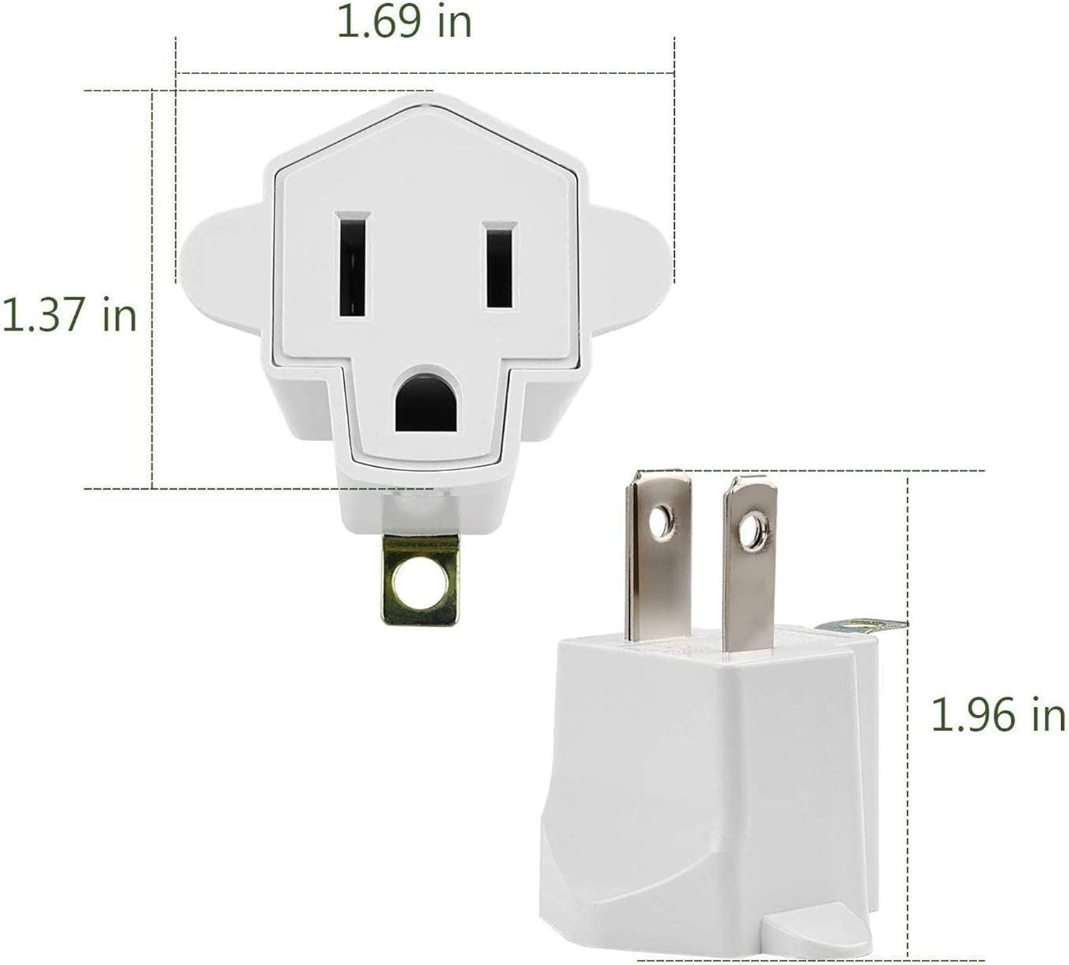3-2 Prong Grounding Outlet Adapter, JACKYLED 3 Prong to 2 Prong Adapter Converter, ETL Listed Fireproof Material 200℃ Resistant Heavy Duty Wall Outlet Plug for Household Appliances Industrial, 4 Pack - - 