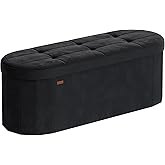 SONGMICS Mazie Collection - Folding Ottoman with Storage, Oval Storage Ottoman Bench, for Living Room, Bedroom, Velvet Fabric, 15 x 43 x 15 Inches, Ink Black ULSF297BH01