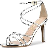 Allegra K Women's Open Toe Strappy Straps Stiletto Heel Silver Sandals 9 M US
