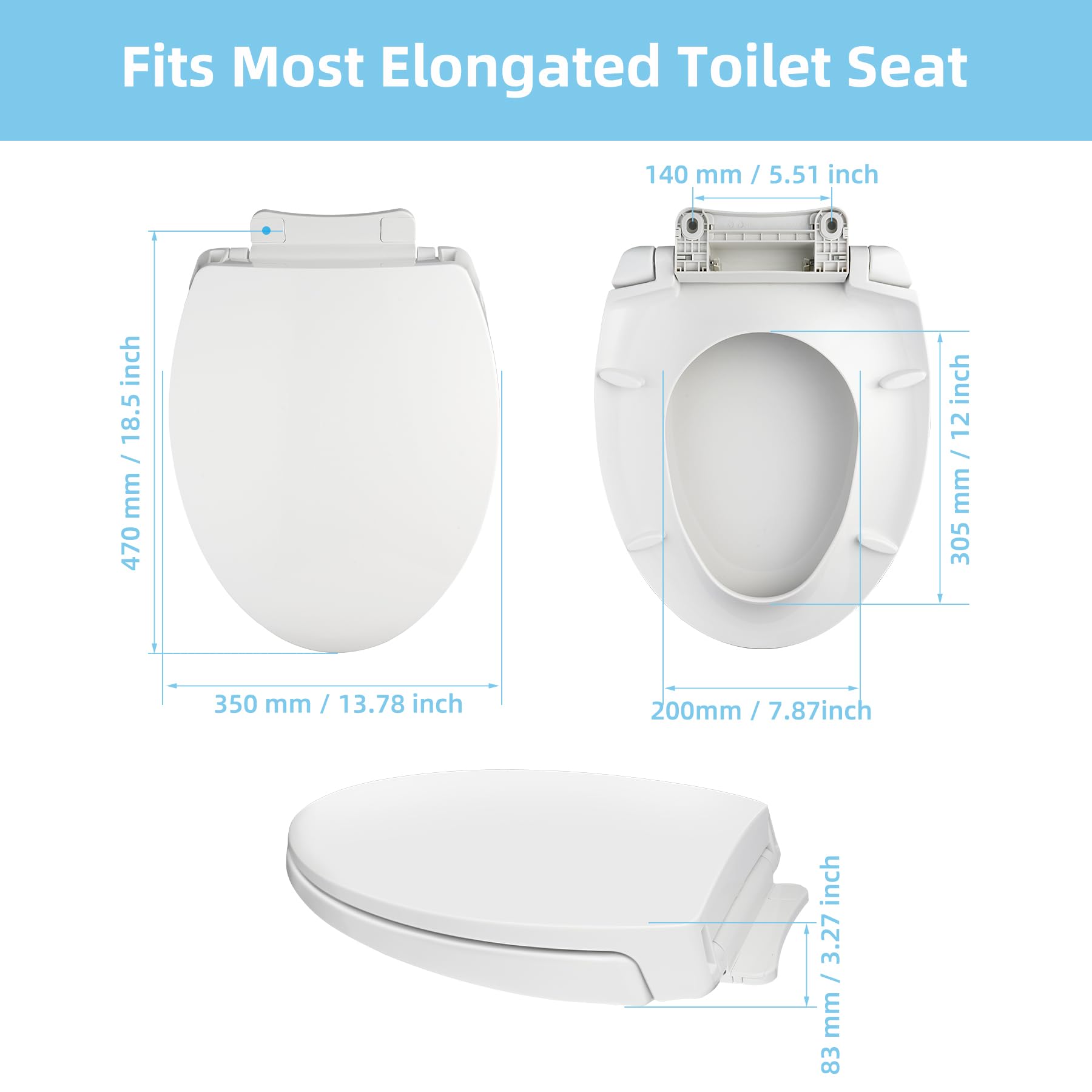SS114 Toilet Seat Replacement Compatible with TOTO, Elongated Soft Close Toilet Seat for SS113/SS154/SS204/SS214/SS224, Transitional Slow-close & Heavy Duty, with 2-Pack Toilet Bolts and Nuts, White