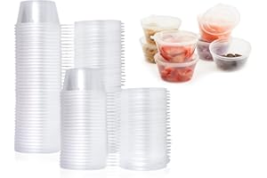 50Pcs 1.5oz / 40ml Plastic Condiment Souffle Containers - Leak Proof Portion Cup with Hinged Lid Perfect for takeaway deli co