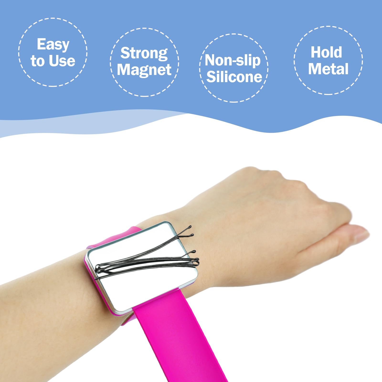 Dolstar Magnetic Pin Cushion Wrist, Magnetic Pen Holder Bracelet with 3 Pieces Stainless Steel Pintail Comb for Sewing