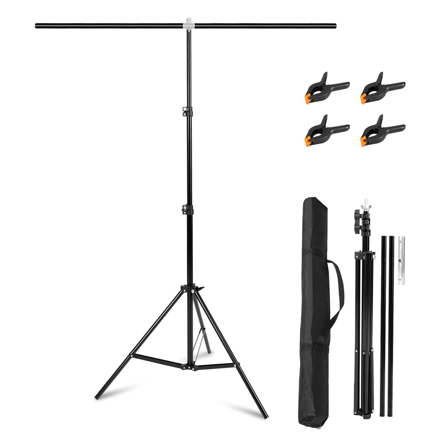 Selens T Type Background Stand 150 x 200 cm for Photography Muslin Vinyl Backgrounds Photo Studio T Stand Backdrop Stand Retractable Portable Support Stand with Cross Bar and Clamp Carry Bag