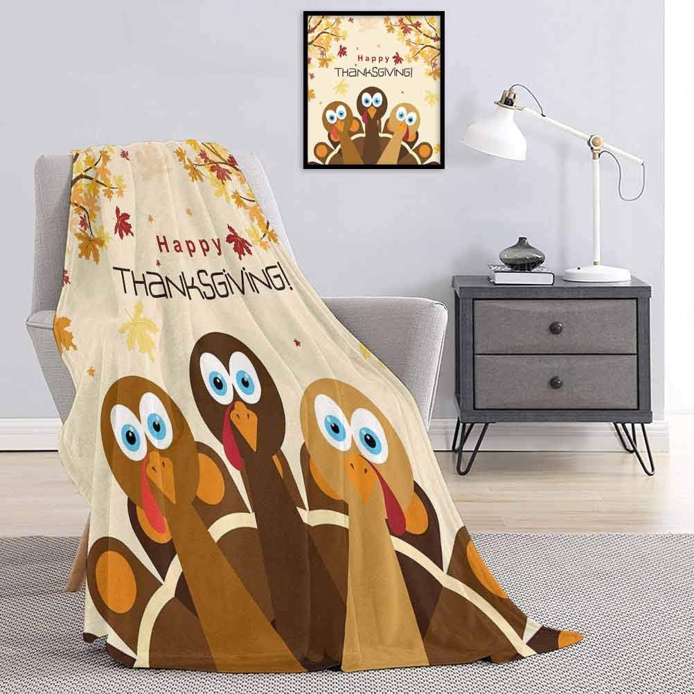 Toopeek Turkey Bedding Flannel Blanket Happy Thanksgiving with Falling