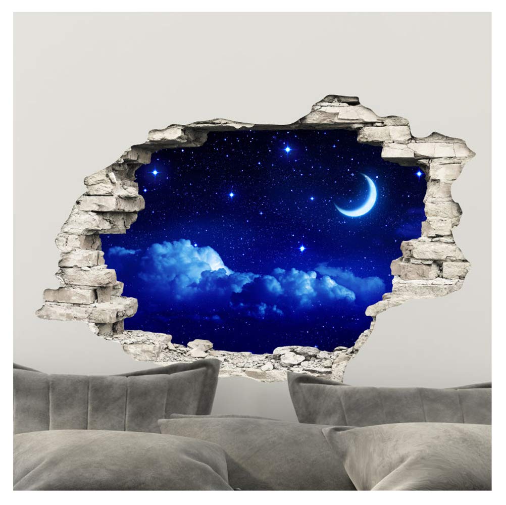 Sticker 3D Effect |Wall Decal Moonlight – Wall Paper Decoration Optical Illusion Room and Living Room - 60 x 90 cm