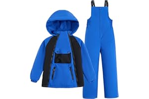 JiAmy Kids 2 Piece Snowsuit Set Winter Hooded Puffer Jacket & Snow Bib Pants Ultralight Outfit Boy Girl Ski Suits