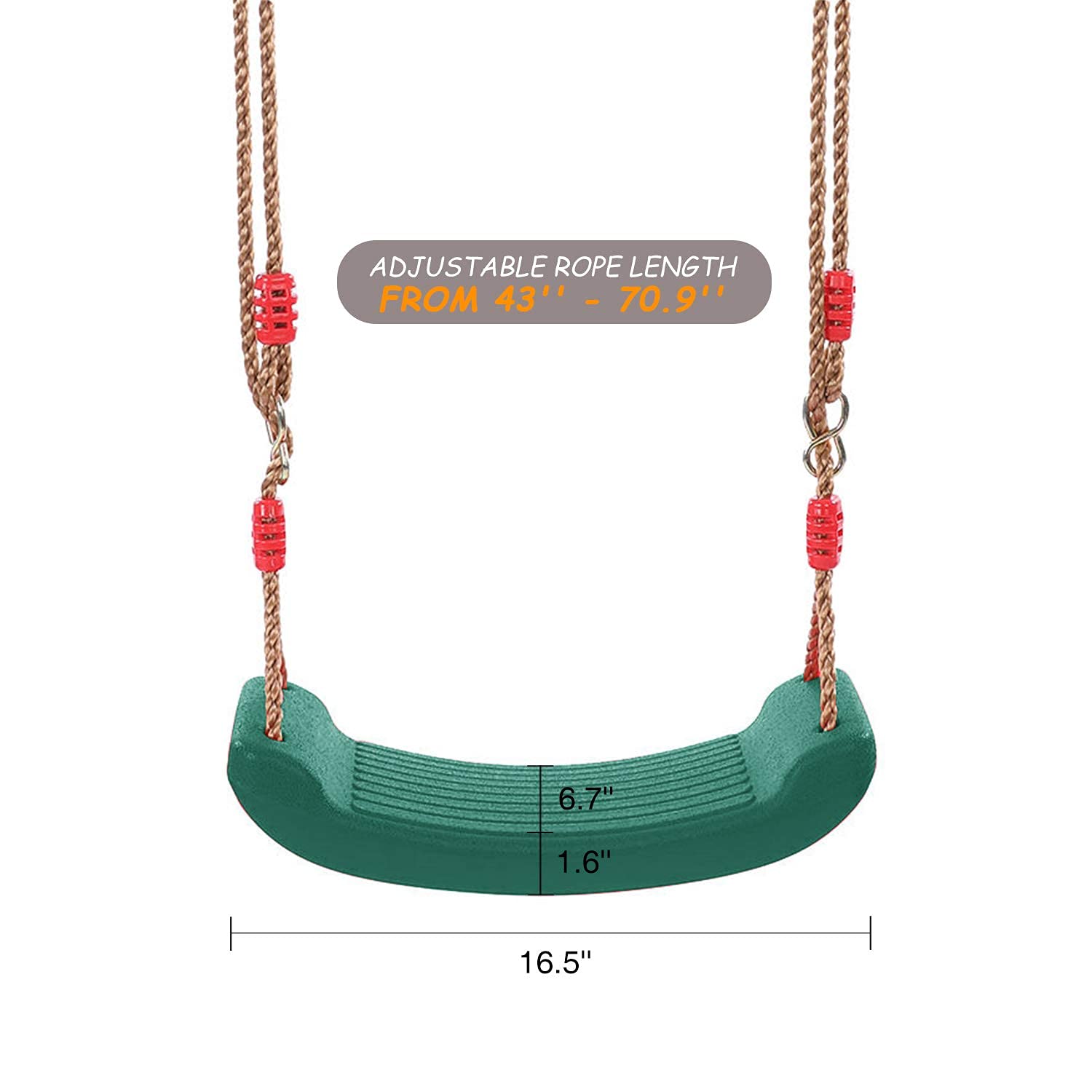 RedSwing Plastic Swing Seat with Rope, Kids Tree Swing Seat, Swing Set Accessories, Great for Outdoor Indoor, Tree, Swing Set, Playground, Green