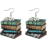 Teacher Reading Wooden Stackable Book Dangle Earrings Creative Library Book Earrings for Women