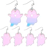 Nosiny 3 Pairs Halloween Ghost Earrings Cute Laser Ghost Earrings for Women Rainbow Acrylic Laser Eardrop for Halloween Costume Cosplay Party Jewelry Gifts