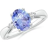 Angara Natural Tanzanite Ring for Women | Tapered Shank Tanzanite Solitaire Ring with Diamond Accents in 14K Solid Gold/Platinum | December Birthday, Anniversary, Gemstone Jewellery Gift