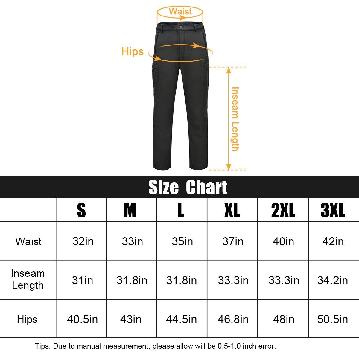 Sports & Outdoors FREE SOLDIER Mens Fleece Lined Water Repellent Softshell Snow Ski Pants with Zipper Pockets Snowboarding