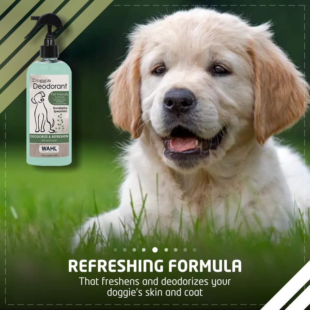 Wahl Deodorizing & Refreshing Pet Deodorant for Dogs - Eucalyptus & Spearmint for Coat Shine & Strengthening - 8 Oz
