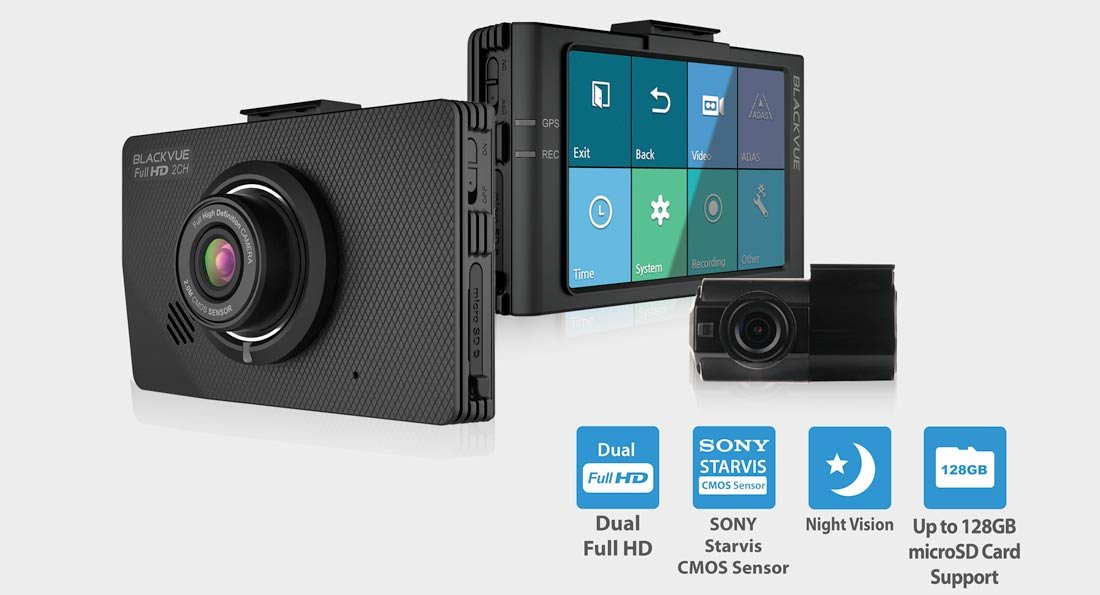 BlackVue New DR490L-2CH 128GB With GPS, Car Black Box/Car DVR Recorder, Built-in LCD Screen, Full HD, G Sensor, 128GB SD Card Included, upto 128GB support