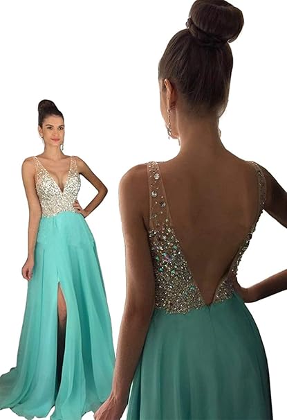 Special Bridal Frauen Chiffon Lange Ballkleider Perlen Abendkleid Backless Party Kleider