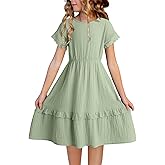 blibean Girls Cotton Short Sleeve Dresses Lace Semi Formal Dress Size 6-15 Years