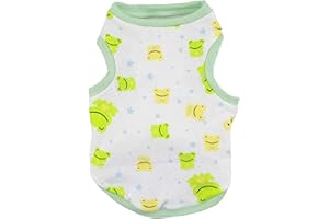 HRTTSY Small Dog Shirt Cute Puppy Cat T Shirt Clothes Soft Cotton Sleeveless Tee Shirts for Small Dogs Cats Summer Doggy Vest Tee Shirt Chihuahua Yorkie Shih Tzu Pet Apparels(Green Frog,S)