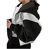 SweatyRocks Women's Cropped Zip Up Hoodies Fleece Color Block Drawstring Long Sleeve Jackets with Pocket