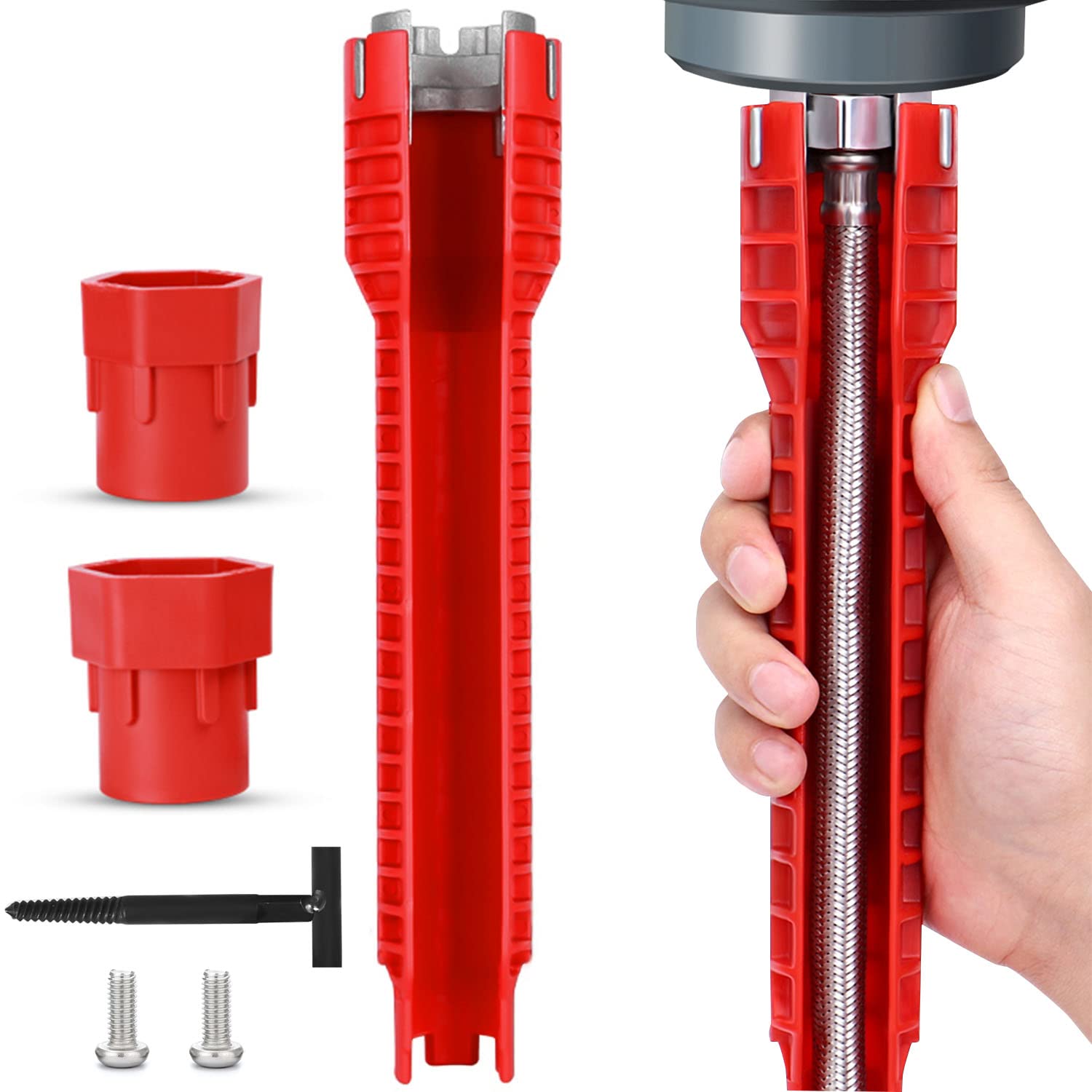 TYFYH 8 in 1 Faucet Wrench Tool, Tap Spanner for Tight Space, Multifunctional Basin Wrench, Water Pipe Spanner, Comfortable Grip, Anti-Slip, for Sink, Bathroom & Kitchen Plumbing, Faucet Installation