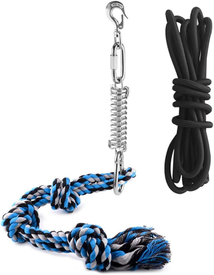 Sanzang Outdoor Interactive Spring Pole Handing Bungee Dog Rope Toys for Pets(With 5M Black Rope)
