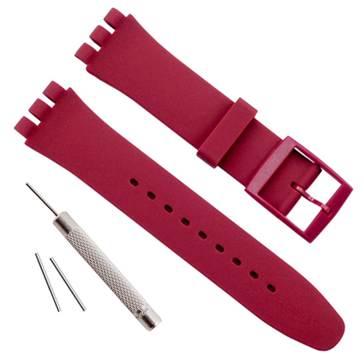 Replacement Waterproof Silicone Rubber Watch Strap Watch Band for Swatch (17mm 19mm 20mm) (19mm, Dark Red)