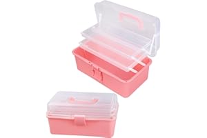 Eujqo Tackle Box Organizer Pink Craft Storage Organizers 3-layer Craft Box Medicine Box Sewing Box Hair Accessories Organizer for Girls Jewelry Box Makeup Organizer Small Plastic Tool Box with Handle
