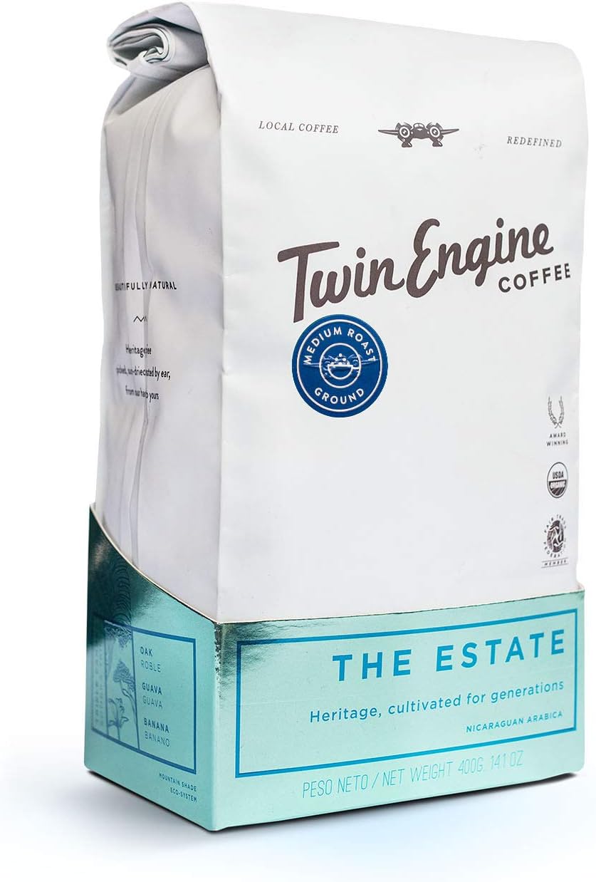 Twin Engine Coffee ESTATE BLEND - Medium Roast, Ground Coffee, Nicaragua's Coffee, 400g 14.1oz | Rich Specialty Grade Coffee packaged at the sourceUSDA Organic