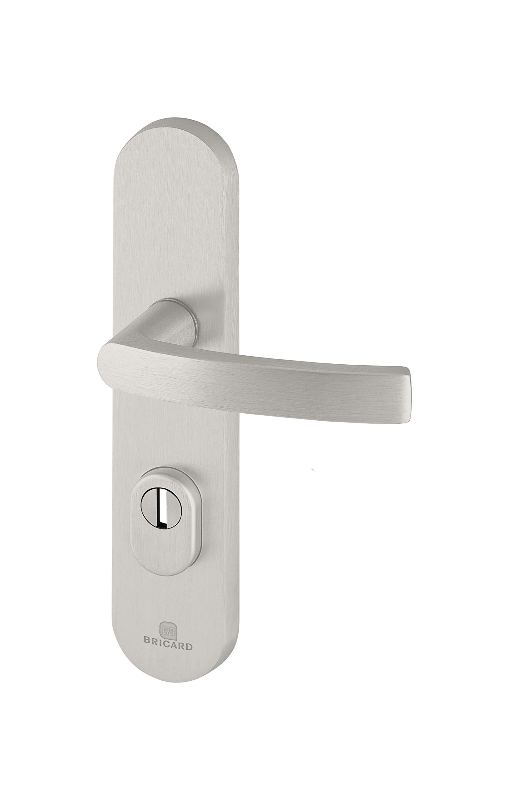 Bricard Essential 9900171 Set of Armoured Handles on Essential Plate Stand and Stand for Entrance Door (for European Cylinders), Silver, Béquille+Béquille