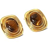 Gold And Brown Earrings Brown Stone Stud Earrings Jewelry Gifts For Women Minimalist Everyday Jewelry