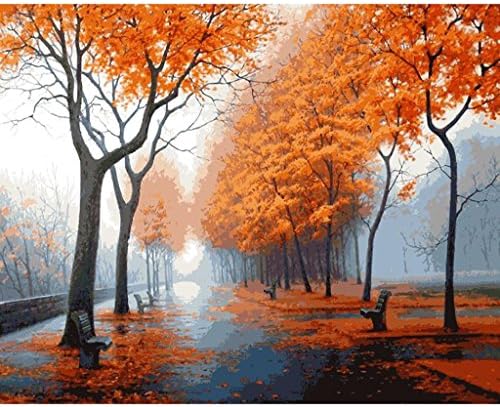 DIY Paint-by-Number Kit for Adults - Includes Brushes, Paints and Numbered Canvas - Framed/Frameless - 16'' x 20'' - Great for Kids and Adults - by Red Stapler (Framed Fall Blaze, 16 x 20)