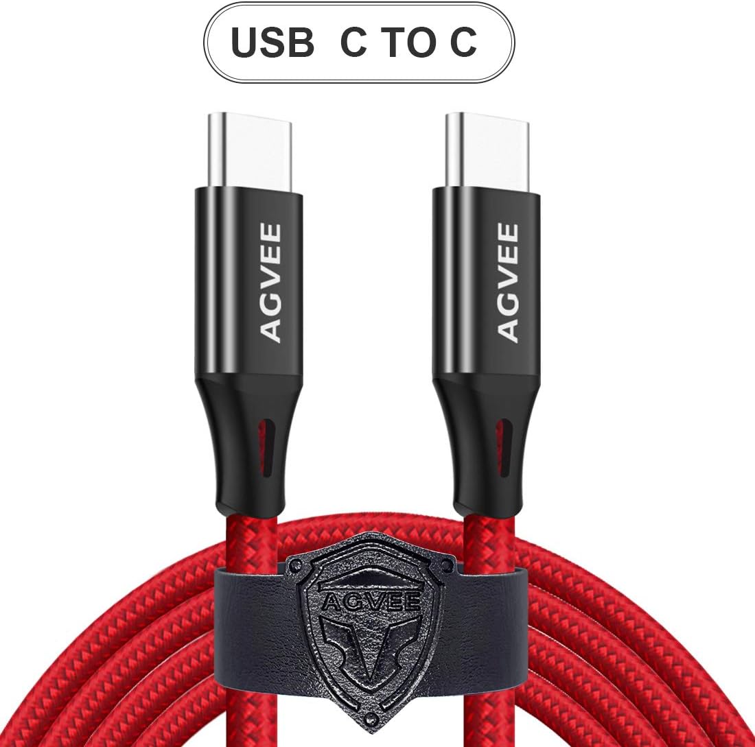 AGVEE USB-C to USB-C Cable [3 Pack 10ft] Braided Type-C to C Charger with Strap, Support PD 60W Charging Cord for iPad Pro 2018 12.9/11, Galaxy S20 S10 A70 A80 Note10, Pixel 4 4XL 3 3XL, Red