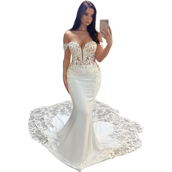 YYchoer Vintage Mermaid Boho Beach Open Back Wedding Dress