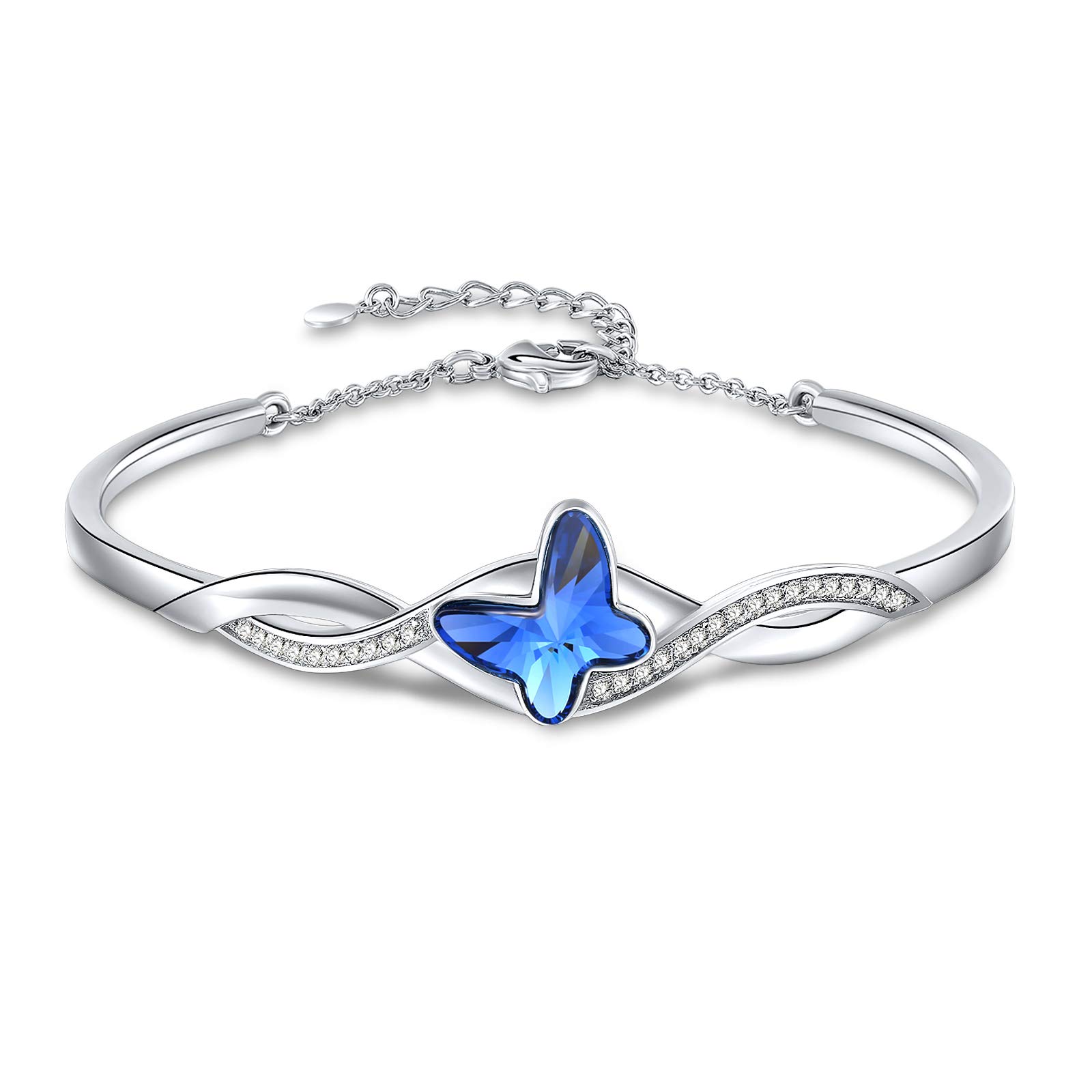 GEORGE · SMITH Womens Silver Bracelets Blue Butterfly Crystal Bracelet Bangle for Women- Ladies Bracelet Gift for Mum Friend Wife Mother's Day Birthday Valentines — image 1
